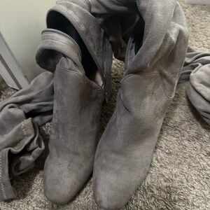 Gray Suede Women's Boots High Calf